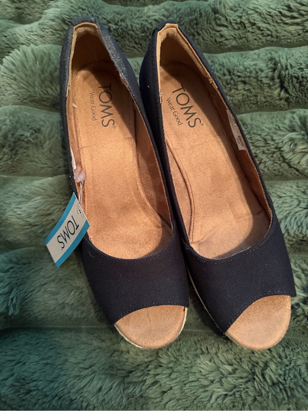 TOMS Black Canvas Peep-Toe Espadrilles